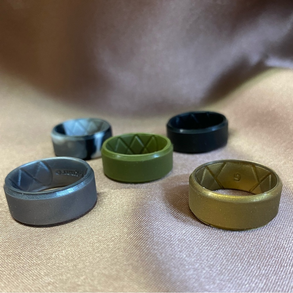 Men's Silicone Ring Set - Black, Gray, Green, Gold, Marble, size 9
